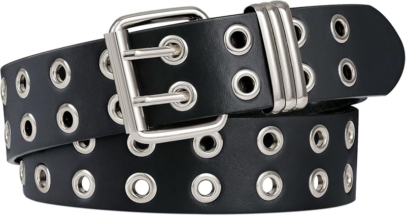 FIORETTO Double Grommet Leather Black Silver